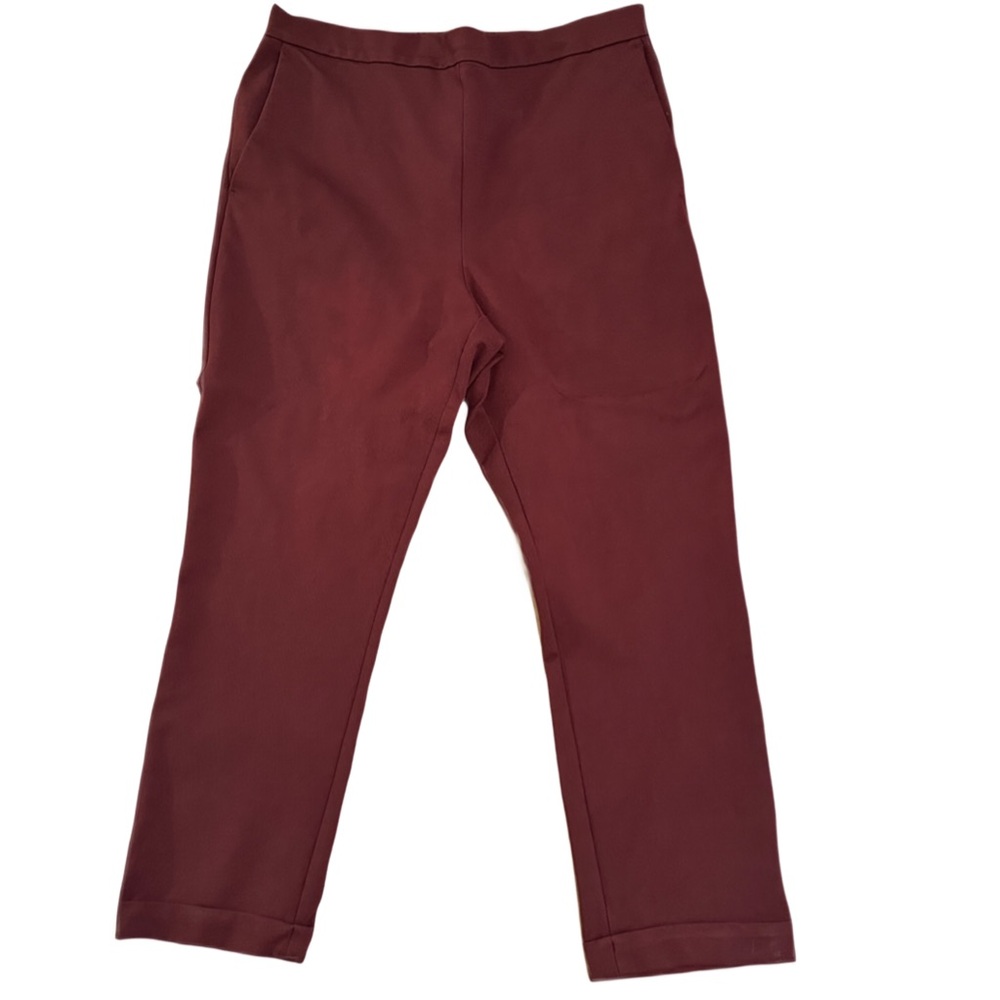 Ann Taylor L burgundy easy ankle pull up pant w elastic waist, pockets, cuf…